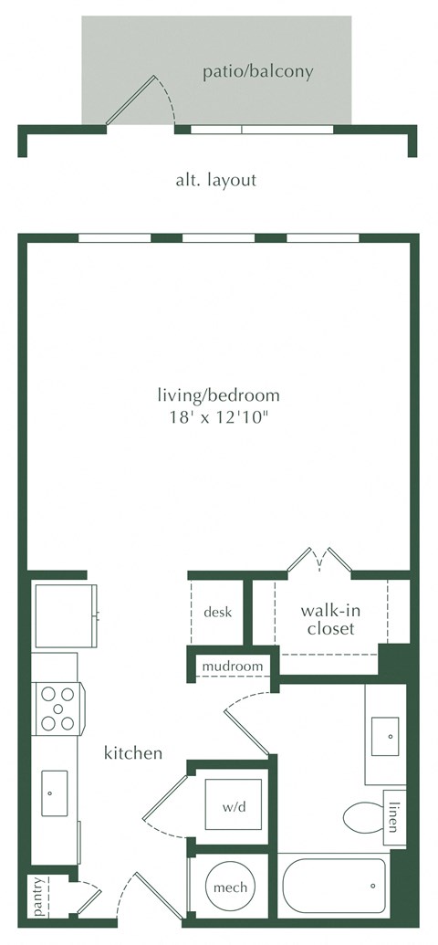 Floor plan for studio, 1 bath, 549 sqft
